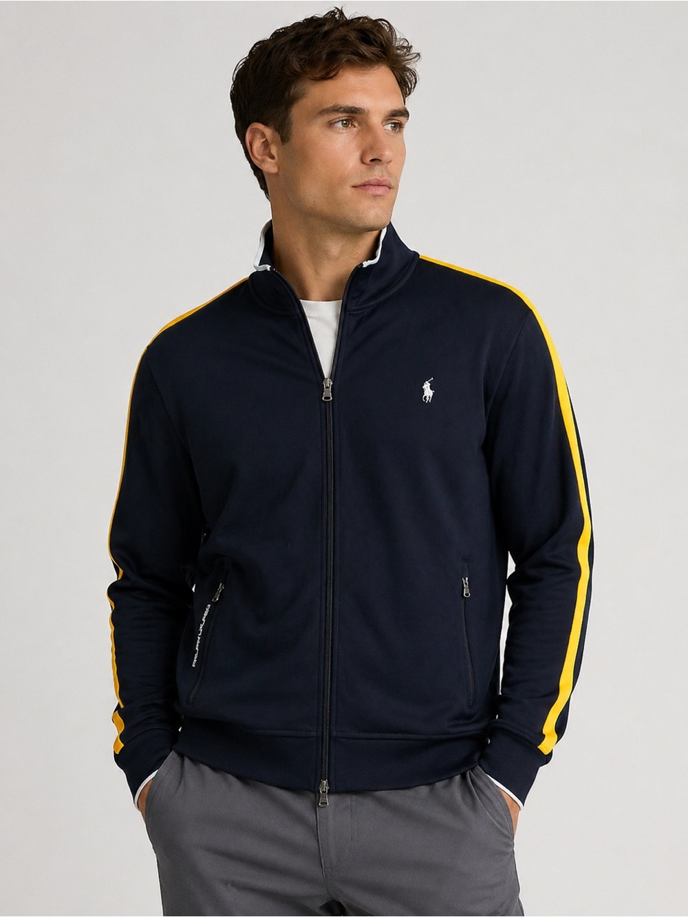 Polo Ralph Lauren Performance‎ Full Zip Jacket XXL Black Yellow Stripe Cotton
